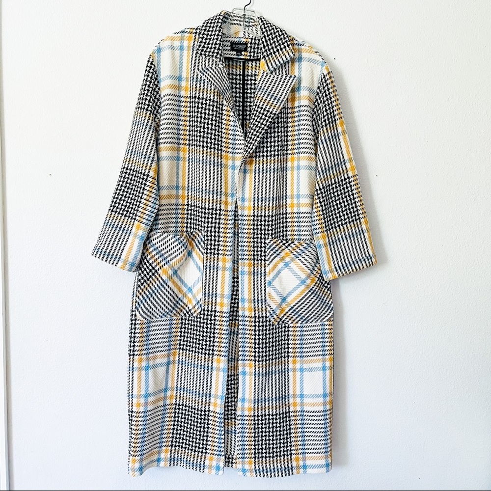 TOPSHOP Check Duster Coat Multicolor Size 6 NWOT - Picture 6 of 13